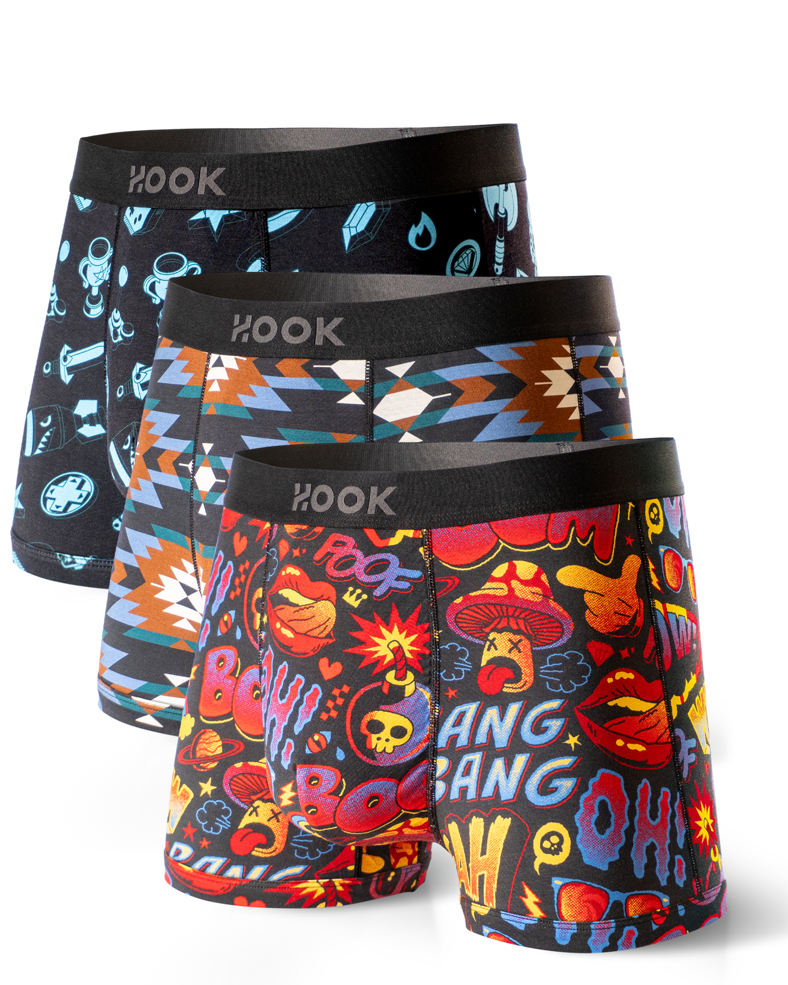 Pack : 3 boxers courts Max 1X Aztek, 1X Pow, 1X Arcade