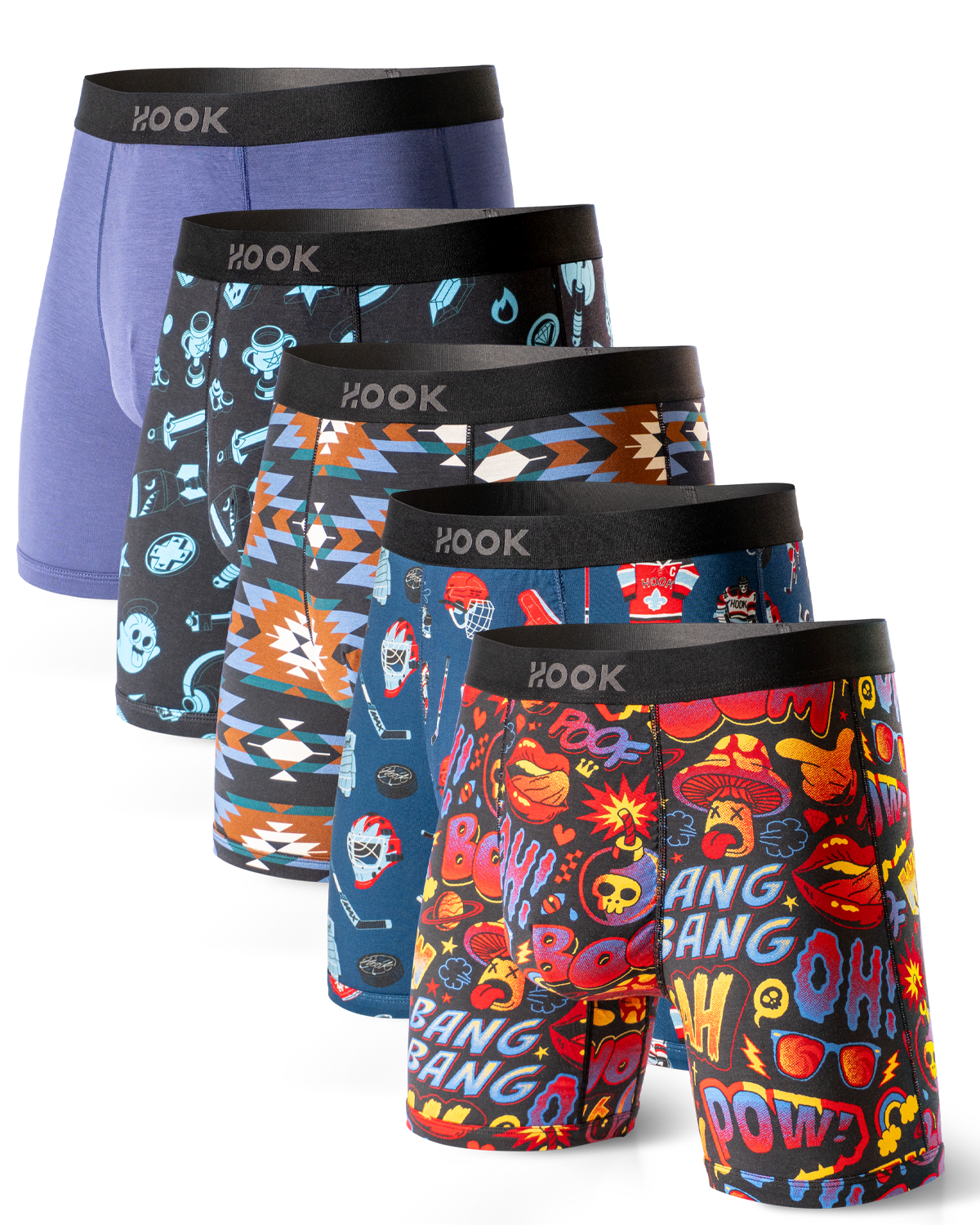 Pack : 5 boxers Max 1X Tir au but, 1X Aztek, 1X Pow, 1X Arcade et 1X Bleu