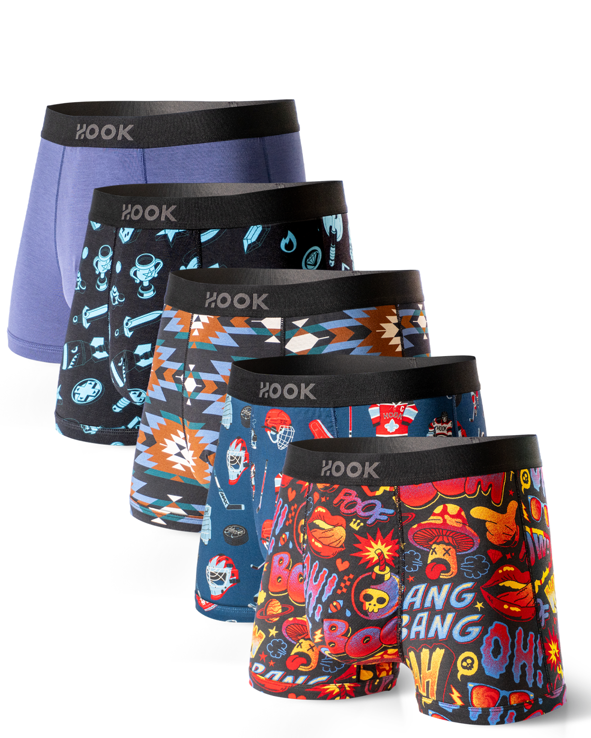 Pack : 5 boxers courts Max 1X Tir au but, 1X Aztek, 1X Pow, 1X Arcade et 1X Bleu