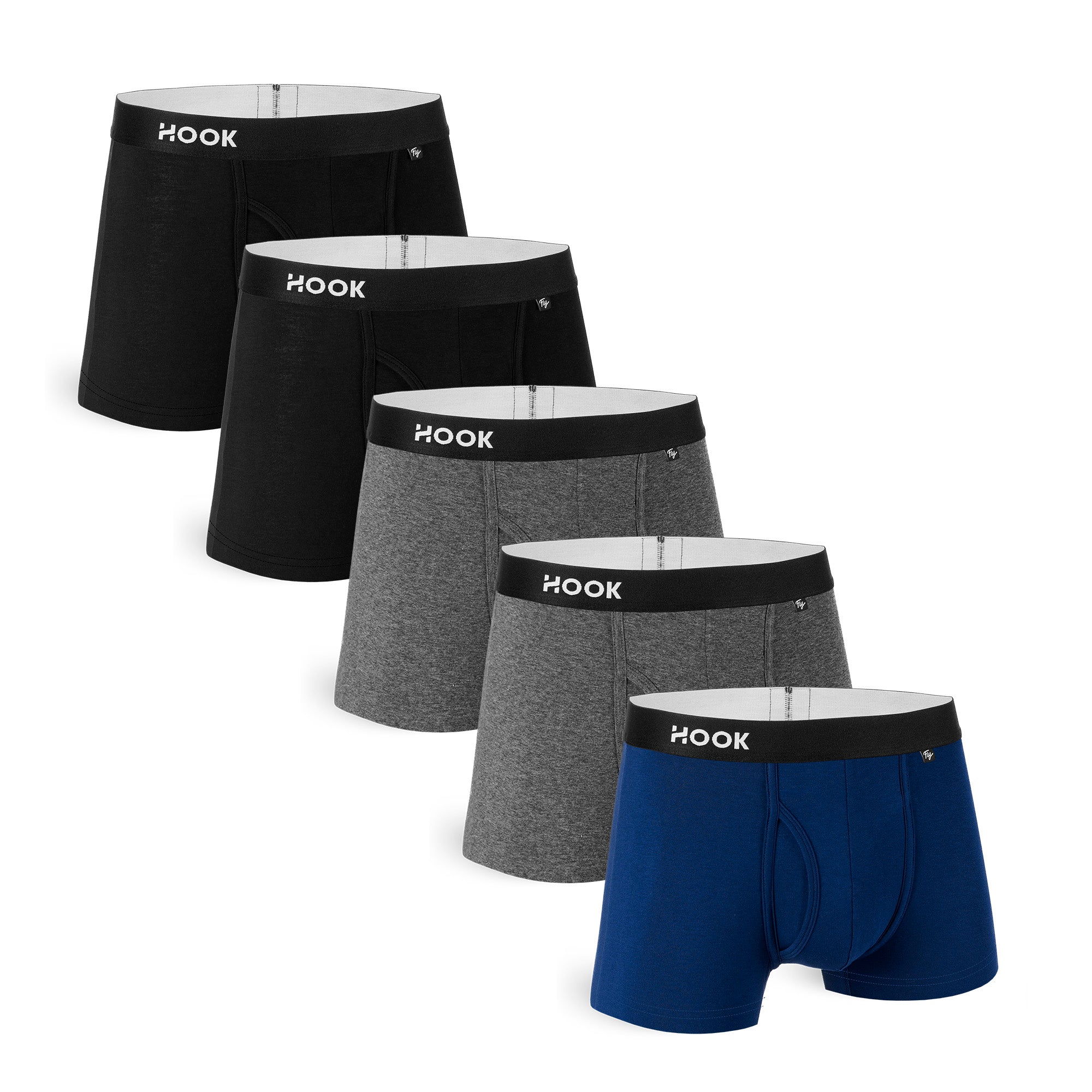 5 boxers courts Fly : Noir, Gris, Marine