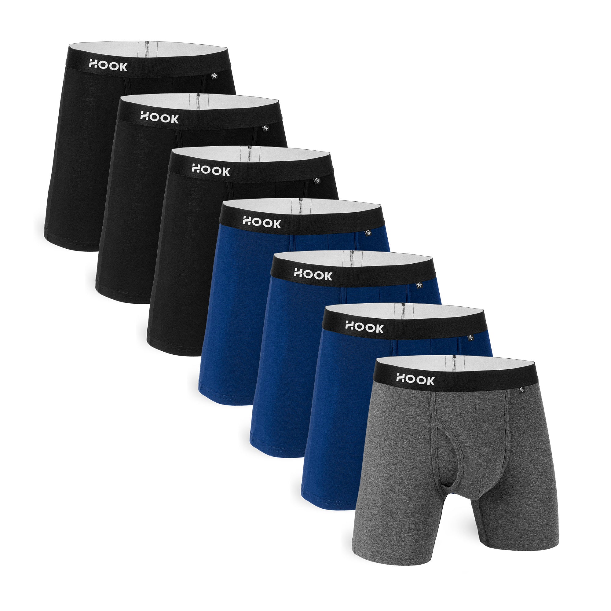 7 boxers Fly : Noir, Marine, Gris