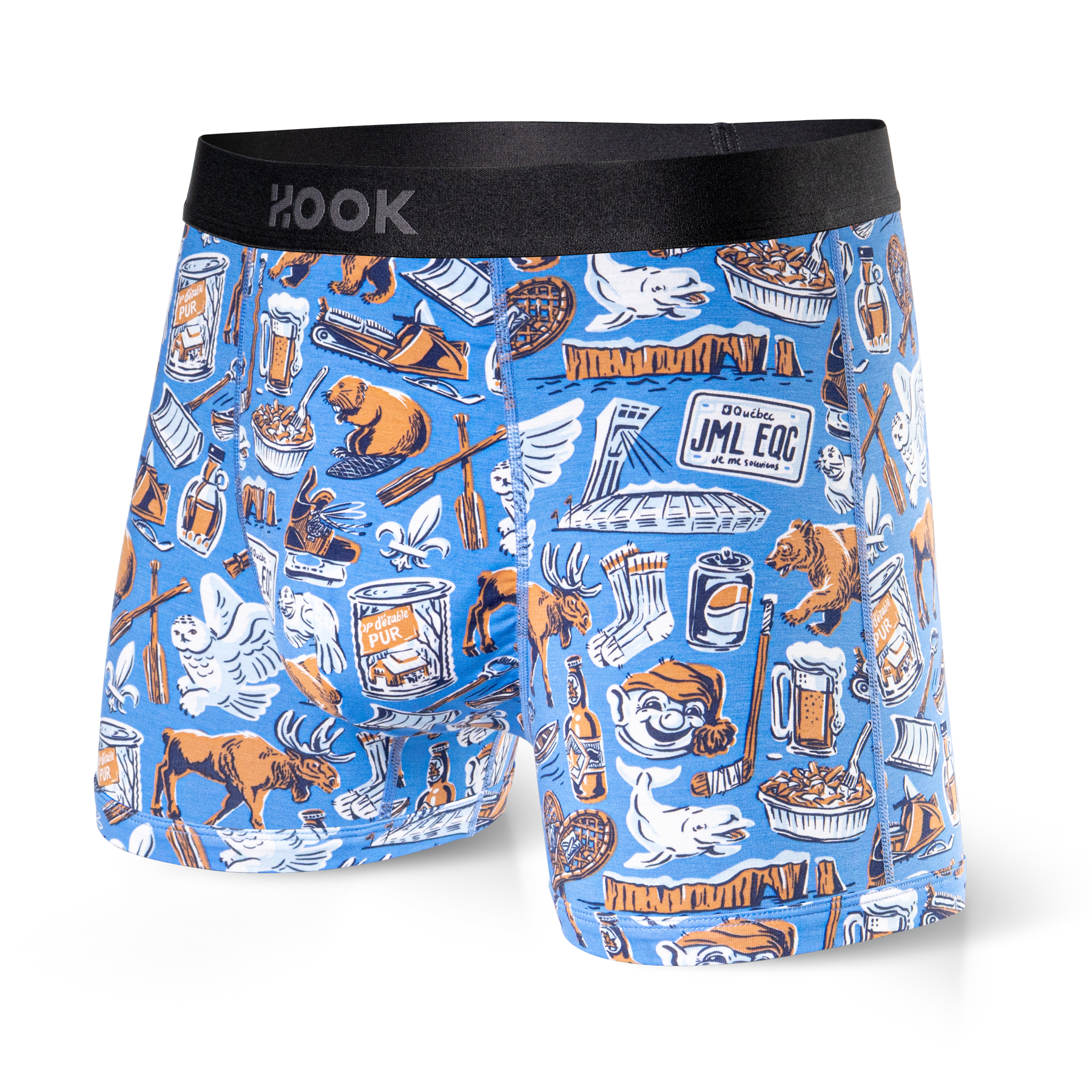 Pack#8 : 5 boxers courts Max 1X Palmiers, 1X Québec, 1X Requins, 1X Orange et 1X Indigo