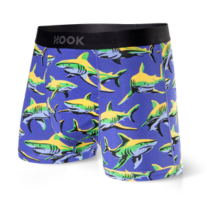 Pack#8 : 5 boxers courts Max 1X Palmiers, 1X Québec, 1X Requins, 1X Orange et 1X Indigo