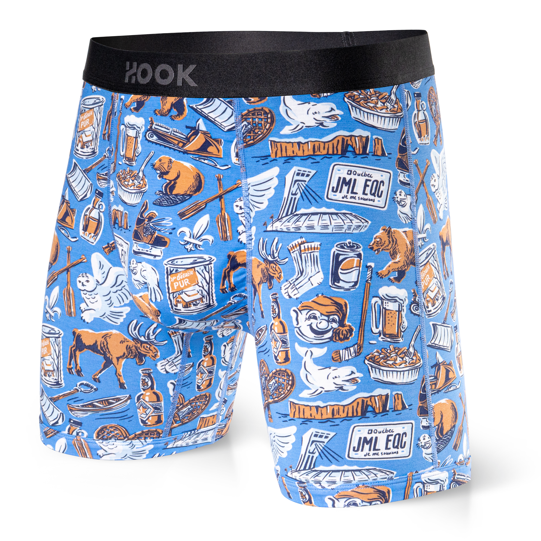 Pack#17 : 5 boxers Max 1X Palmiers, 1X Québec, 1X Requins, 1X Orange et 1X Indigo
