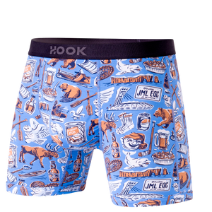 Pack#8 : 5 boxers courts Max 1X Palmiers, 1X Québec, 1X Requins, 1X Orange et 1X Indigo