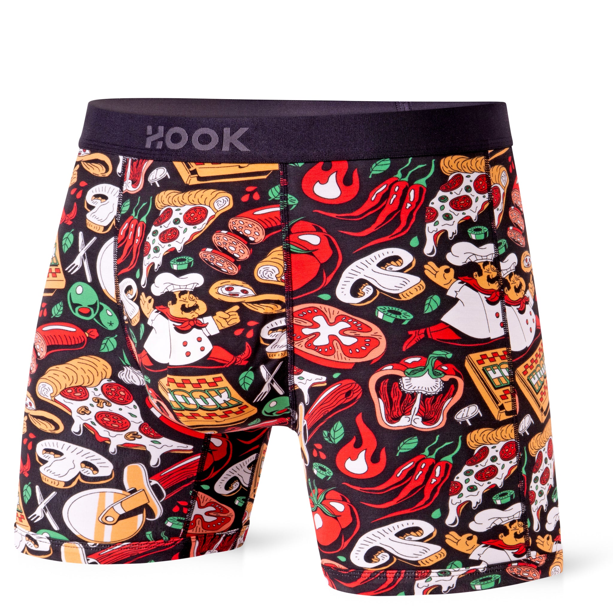 Pack #9 : 5 boxers courts Max 1X Pizza, 1X Palmiers, 1X Québec, 1X Requins et 1x Pêcheurs