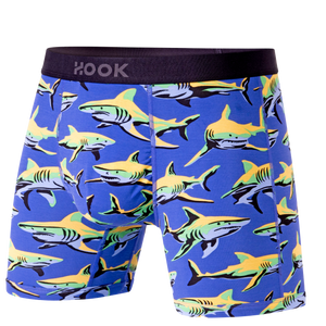 Pack#8 : 5 boxers courts Max 1X Palmiers, 1X Québec, 1X Requins, 1X Orange et 1X Indigo
