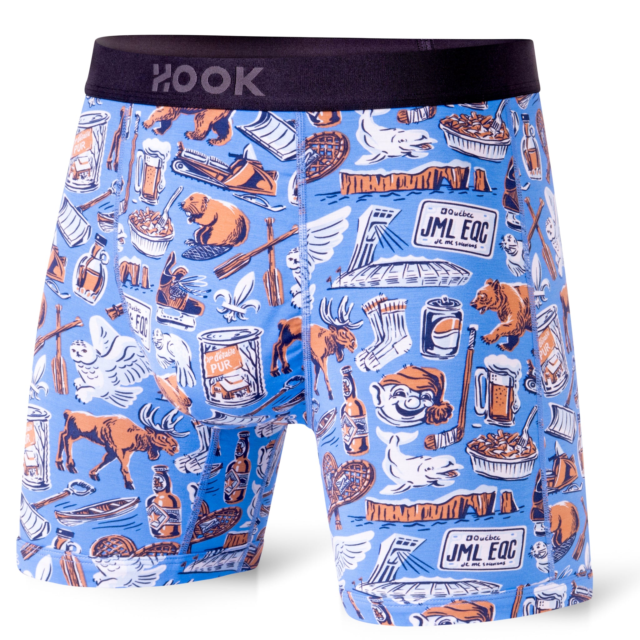 Pack#17 : 5 boxers Max 1X Palmiers, 1X Québec, 1X Requins, 1X Orange et 1X Indigo