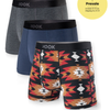 3 boxers courts Max : 1X bleu marine, 1X charcoal et 1X aztek rouge