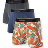 3 Max short boxers: 1x navy blue, 1x charcoal, and 1x parrots