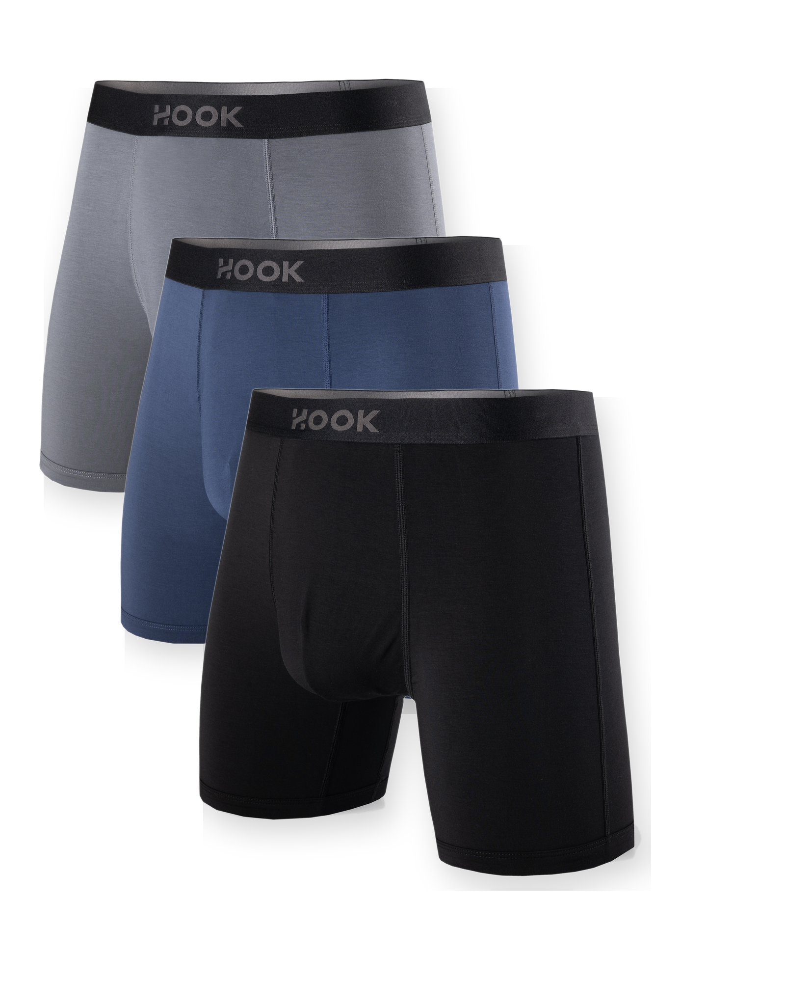3 Boxers Max+ – 6 po : Noir, bleu marin, gris pur