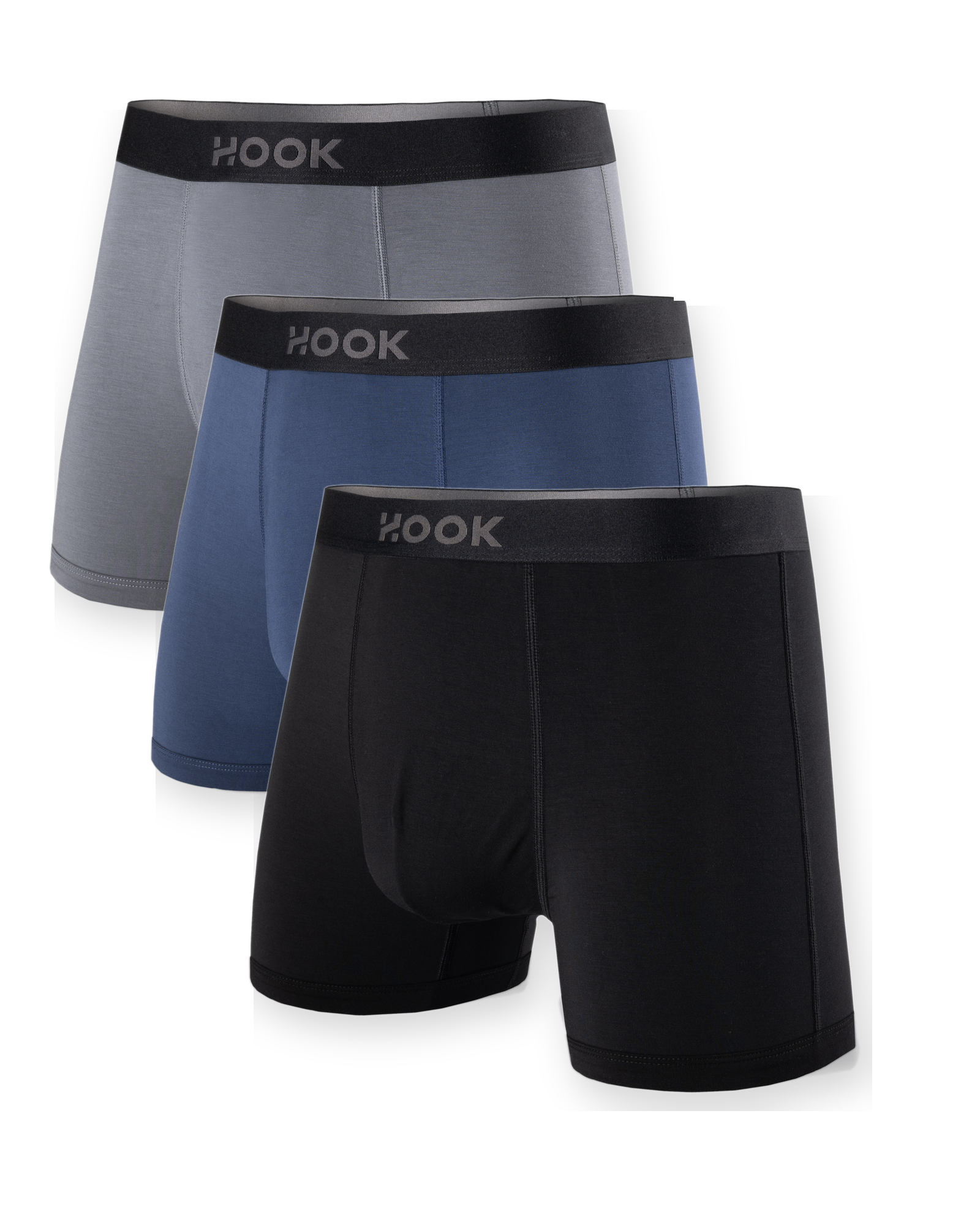 3 Boxers courts Max+ – 3,5 po : Noir, bleu marin, gris pur