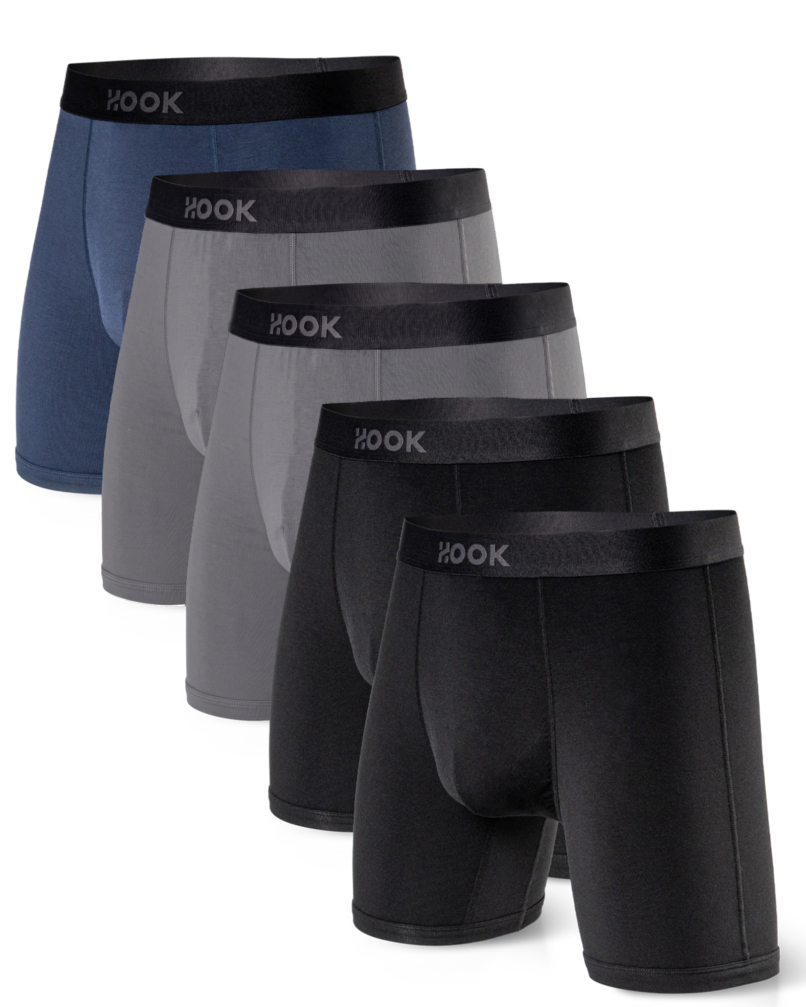 5 boxers Max + -6 po : 1X bleu marin, 2X gris pur et 2X noir