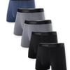 5 Max short boxers: 1X Blue, 2X Charcoal, and 2X Black