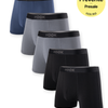 5 Max short boxers: 1X Blue, 2X Charcoal, and 2X Black