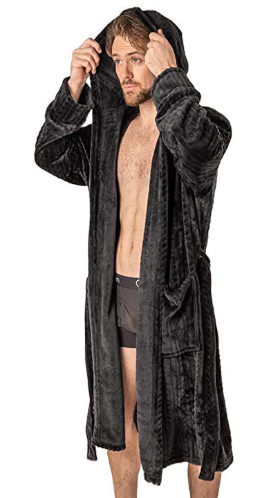 Robe de Chambre Wanted Cable noire avec capuchon Mesbobettes