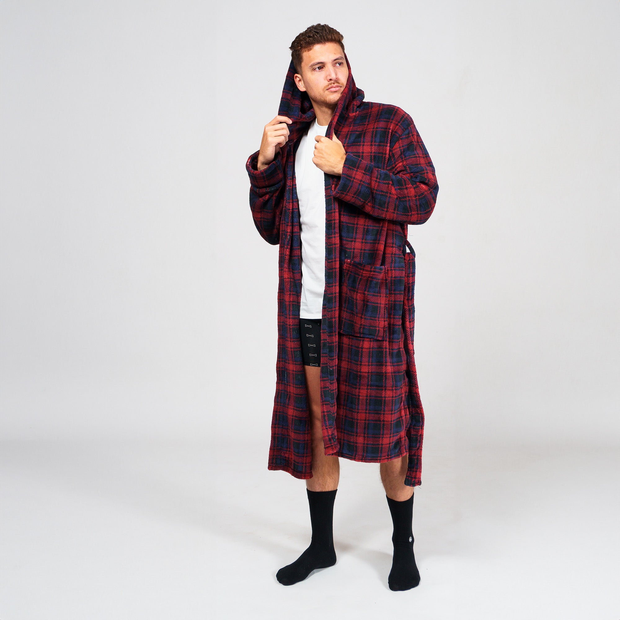 Hooded dressing gown Wanted plaid red