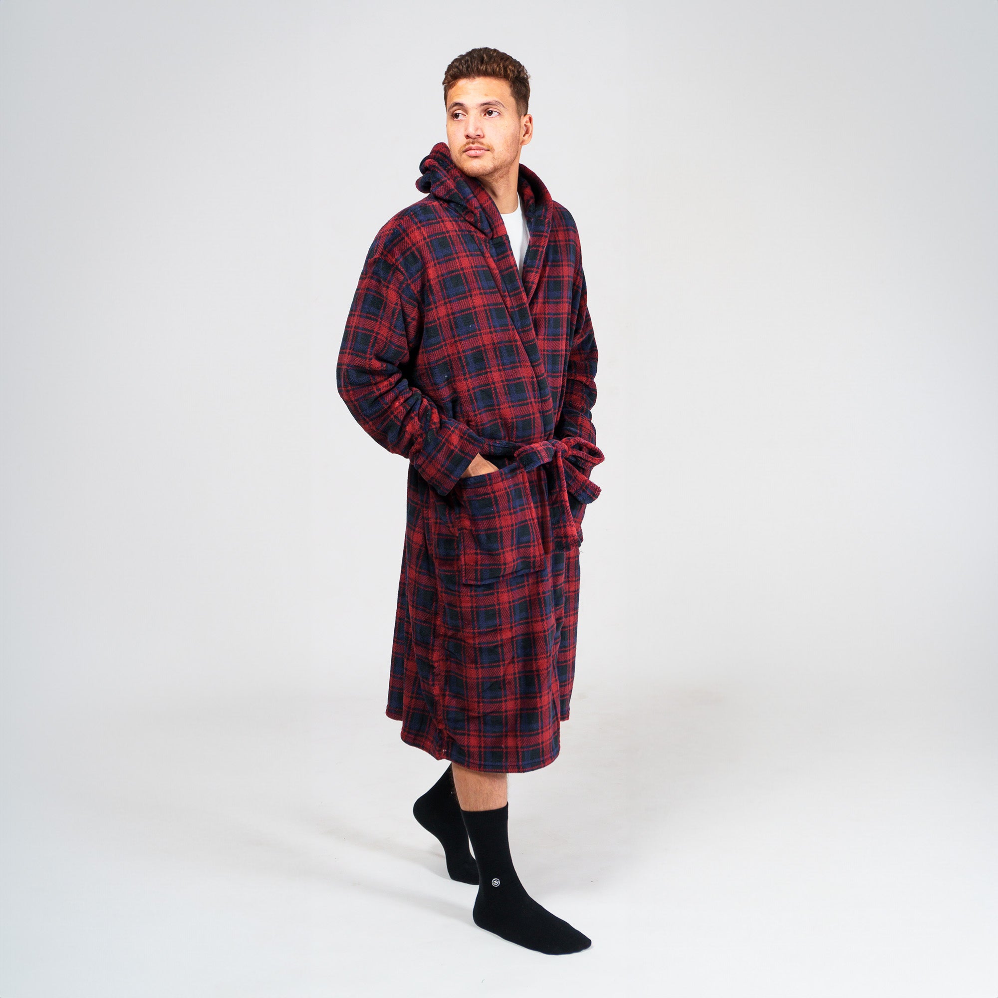 Hooded dressing gown Wanted plaid red