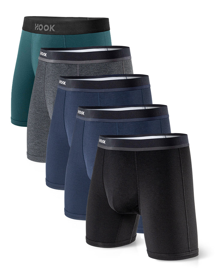 5 boxers Max+ 1X Noir, 2X Bleu marin, 1X Charcoal, 1X Vert atlantique