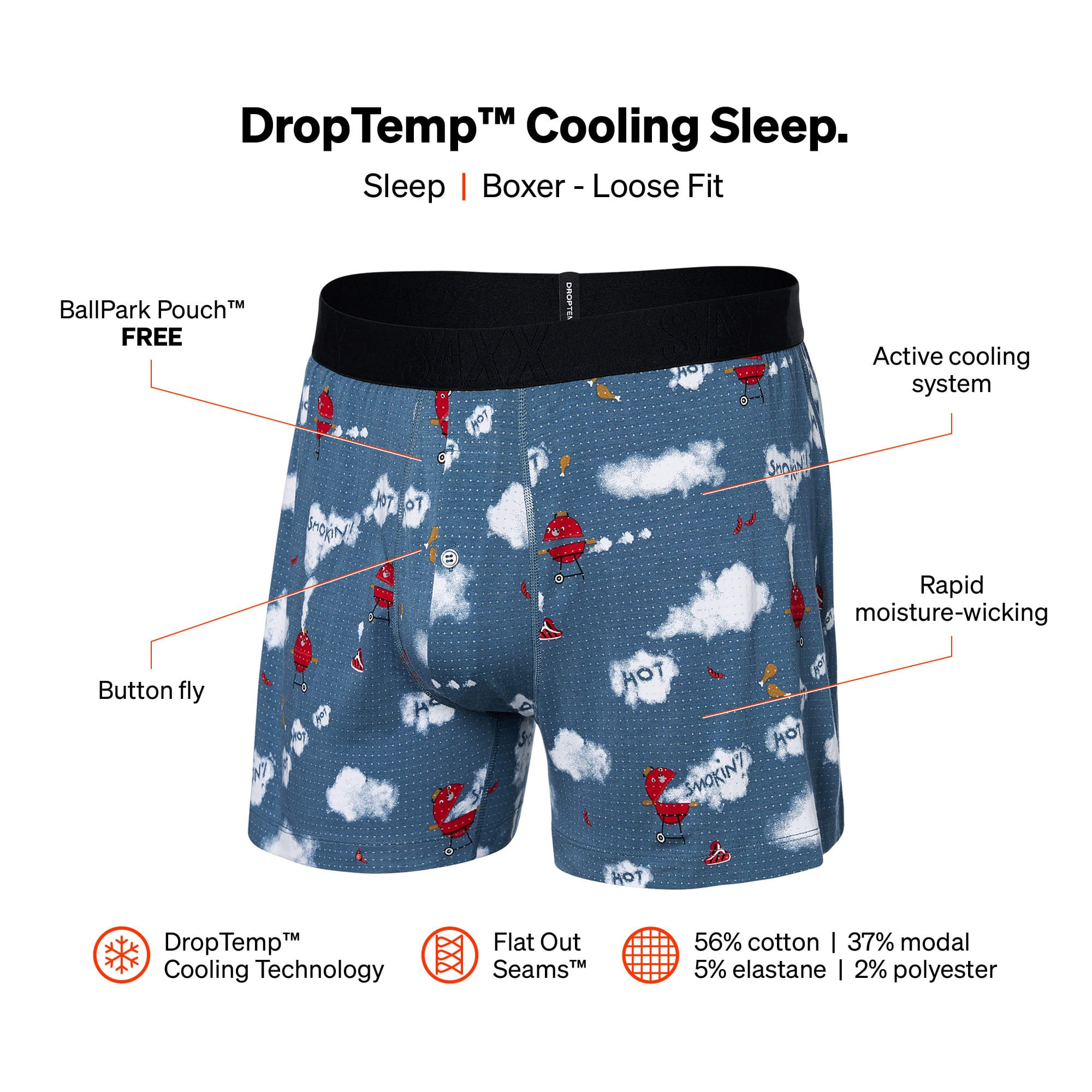 Boxer Lousse DROPTEMP™ COOLING Cotton : SMOKIN' IN BED-STONE BLUE