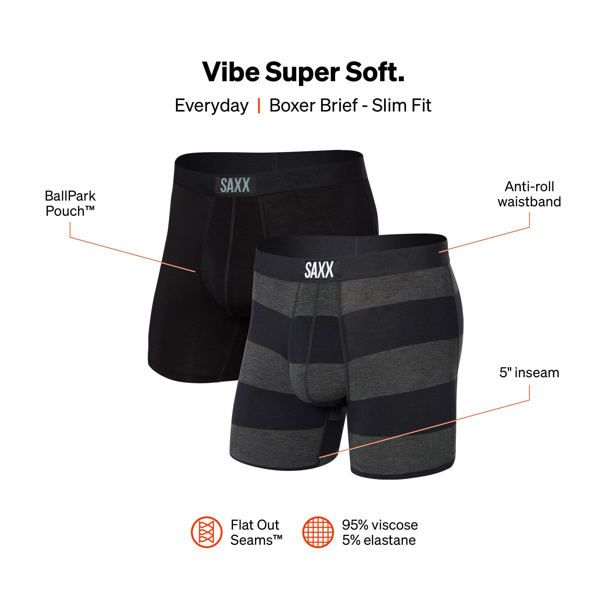 Pack de 2 boxers Vibe Graphite Ombre Rugby/Black