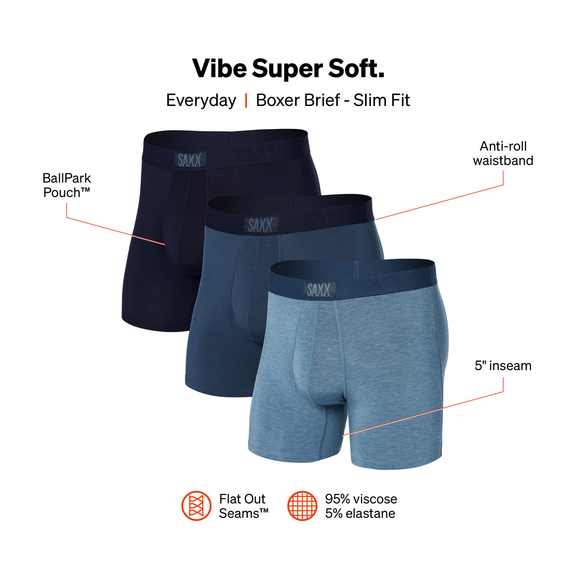 Pack de 3 boxers Vibe Stone/Denim/Maritime