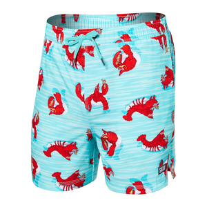 Saxx - Oh Buoy 2in1 Volley 5" Swimsuit : Lobster Lounger- Aqua