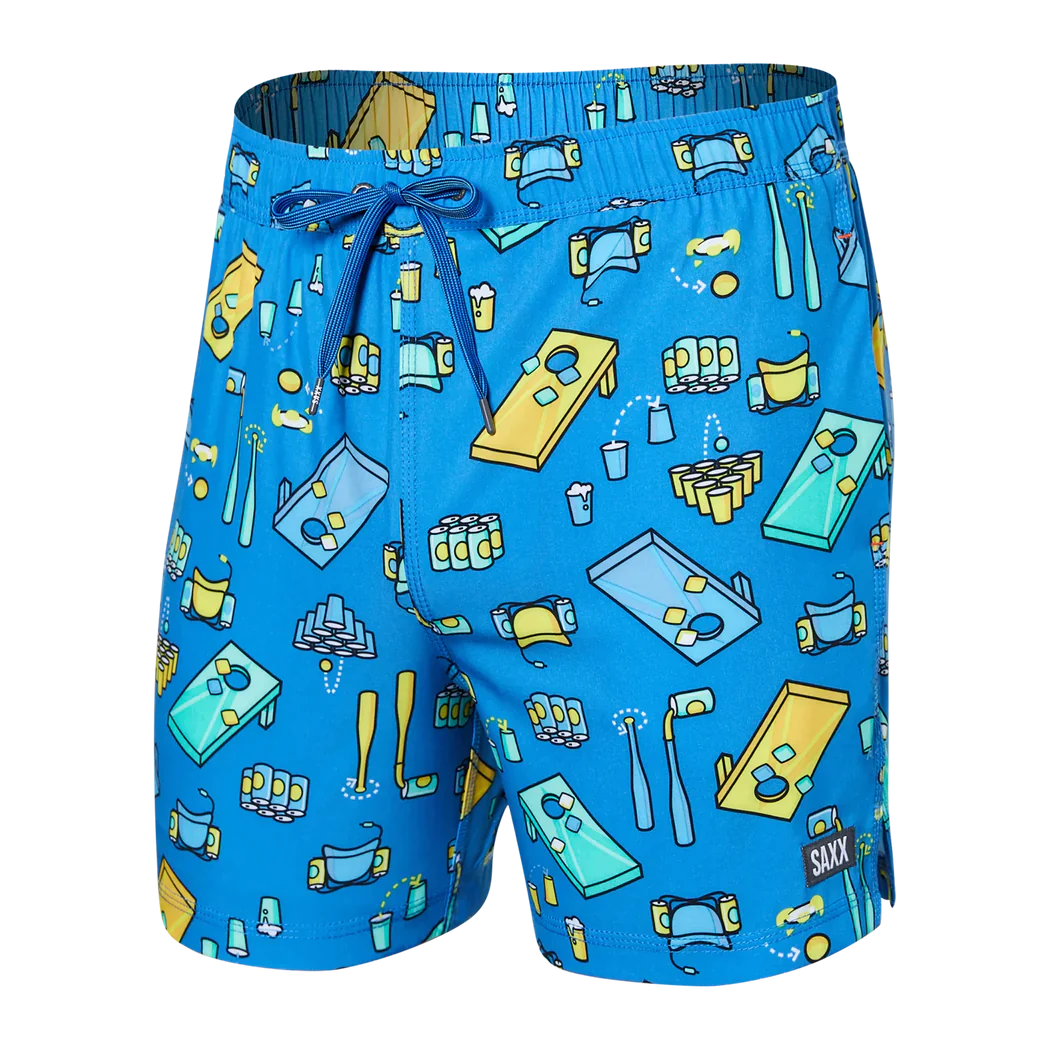 Saxx - Oh Buoy 2in1 Volley 5" Swimsuit : Beer Olympics- Racer Blue