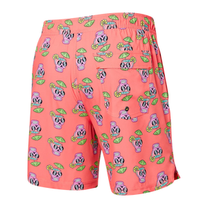 Saxx - Oh Buoy Strecth Volley 7" Swim Shorts : Drunken Skulls-Hot Coral