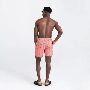 Saxx - Oh Buoy Strecth Volley 7" Swim Shorts : Drunken Skulls-Hot Coral