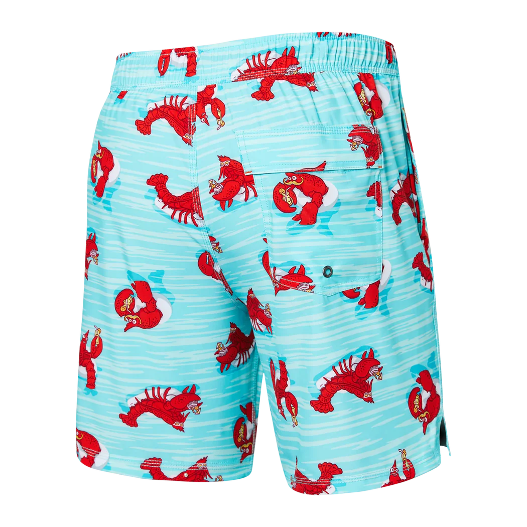 Saxx - Oh Buoy Strecth Volley 7" Swim Shorts : Lobster Lounger-Aqua