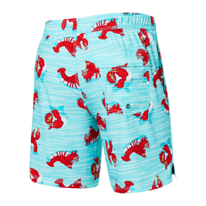 Saxx - Oh Buoy Strecth Volley 7" Swim Shorts : Lobster Lounger-Aqua