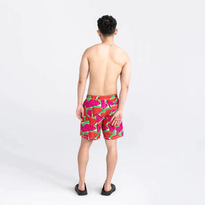 Saxx - Oh Buoy Strecth Volley 7" Swim Shorts : Mega Mega Melon-Red