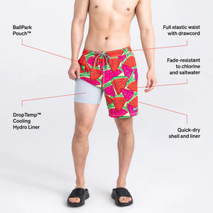 Saxx - Oh Buoy Strecth Volley 7" Swim Shorts : Mega Mega Melon-Red