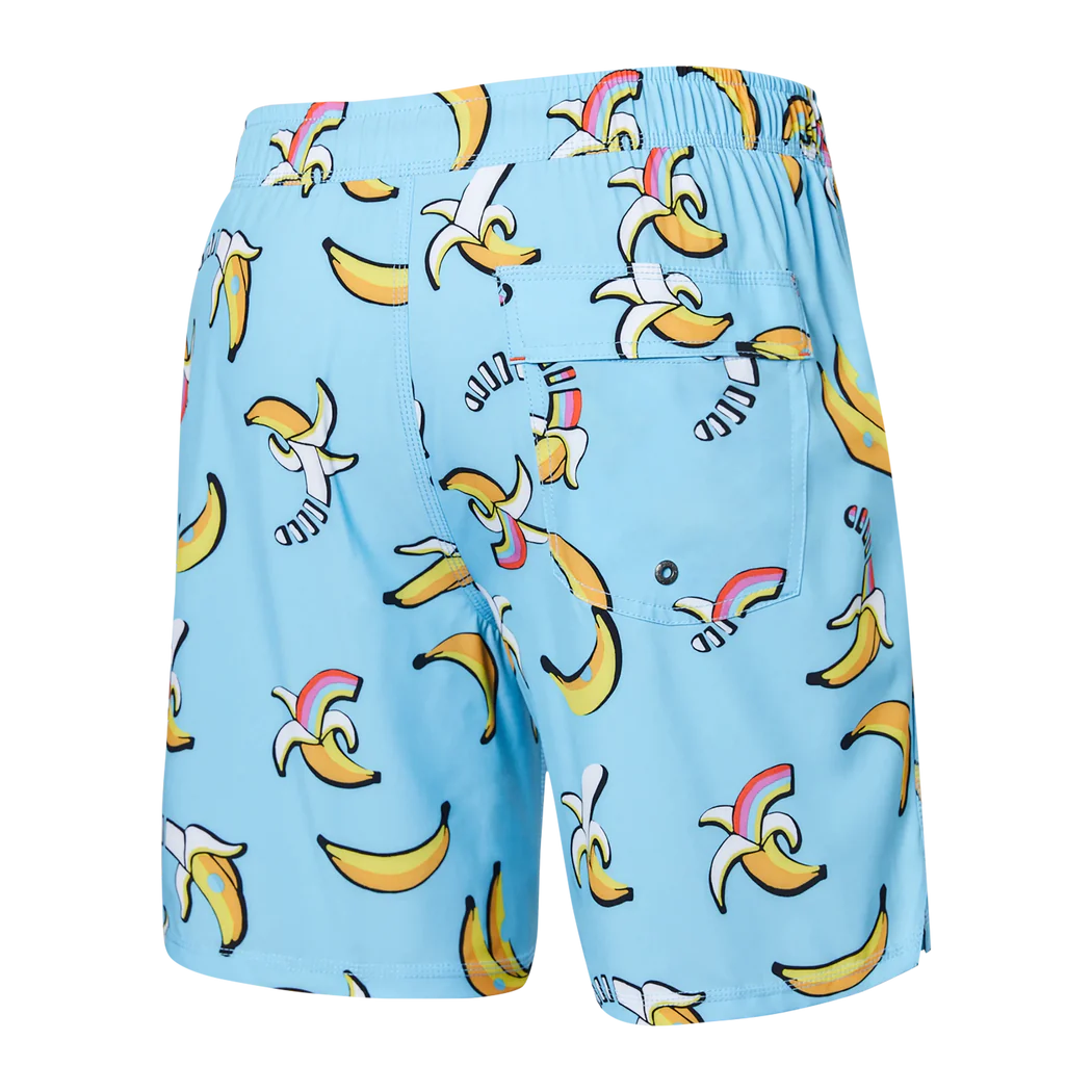 Saxx - Oh Buoy Strecth Volley 7" Swim Shorts : Rainbow Bananas-Azure