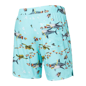 Saxx - Oh Buoy Strecth Volley 7" Swim Shorts : Shark Skhool-Aqua