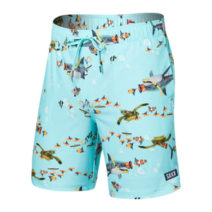 Saxx - Oh Buoy Strecth Volley 7" Swim Shorts : Shark Skhool-Aqua