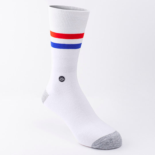 Hook Crew Sock - White with red and blue stripe
