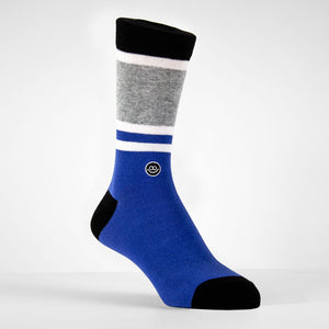 Hook - Crew Sock : Blue and black striped White and Pale grey