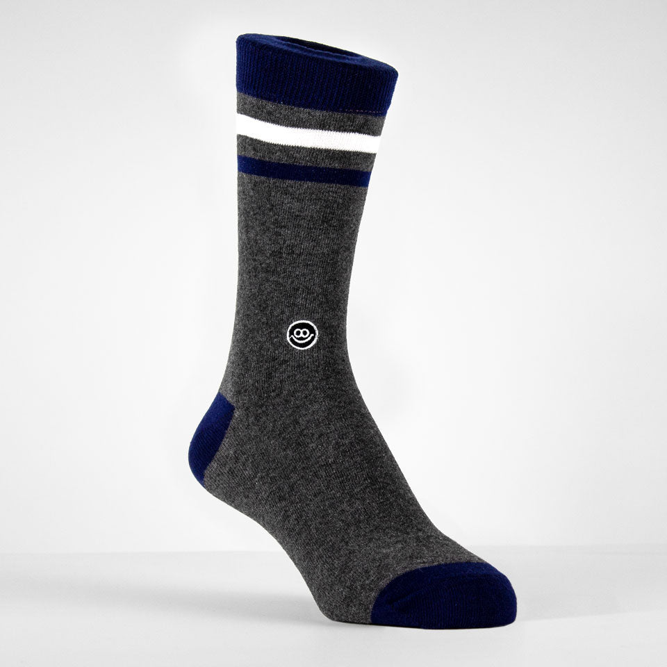 Hook - Crew Sock : Dark grey, Navy blue & White lines