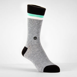 Hook - Crew Sock : Pale Grey and Black striped White