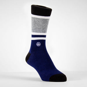Hook - Crew Sock : Navy and Black, White and Grey lines