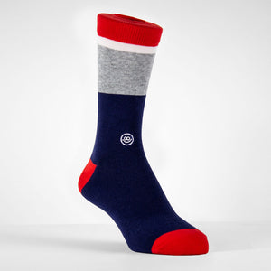 Hook - Crew Sock : Navy striped grey, White and Red