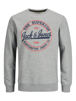 Chandail coton ouaté Jack & Jones Brat light grey melange