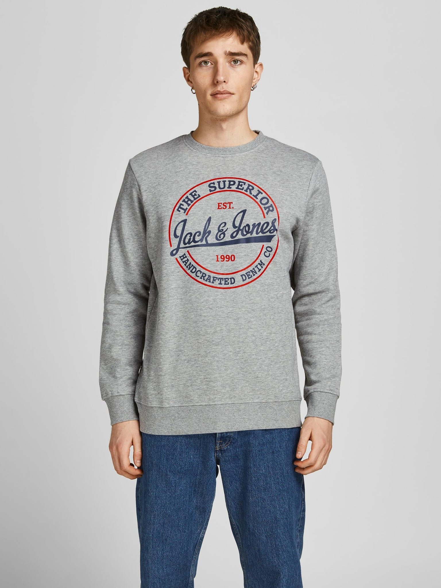 Chandail coton ouaté Jack & Jones Brat light grey melange