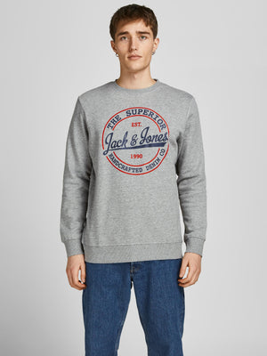 Chandail coton ouaté Jack & Jones Brat light grey melange