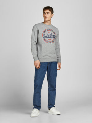 Chandail coton ouaté Jack & Jones Brat light grey melange