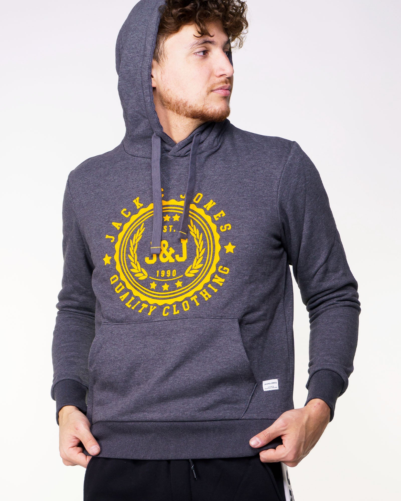 Chandail à capuchon Jack & Jones Flocker Dark Grey Melange