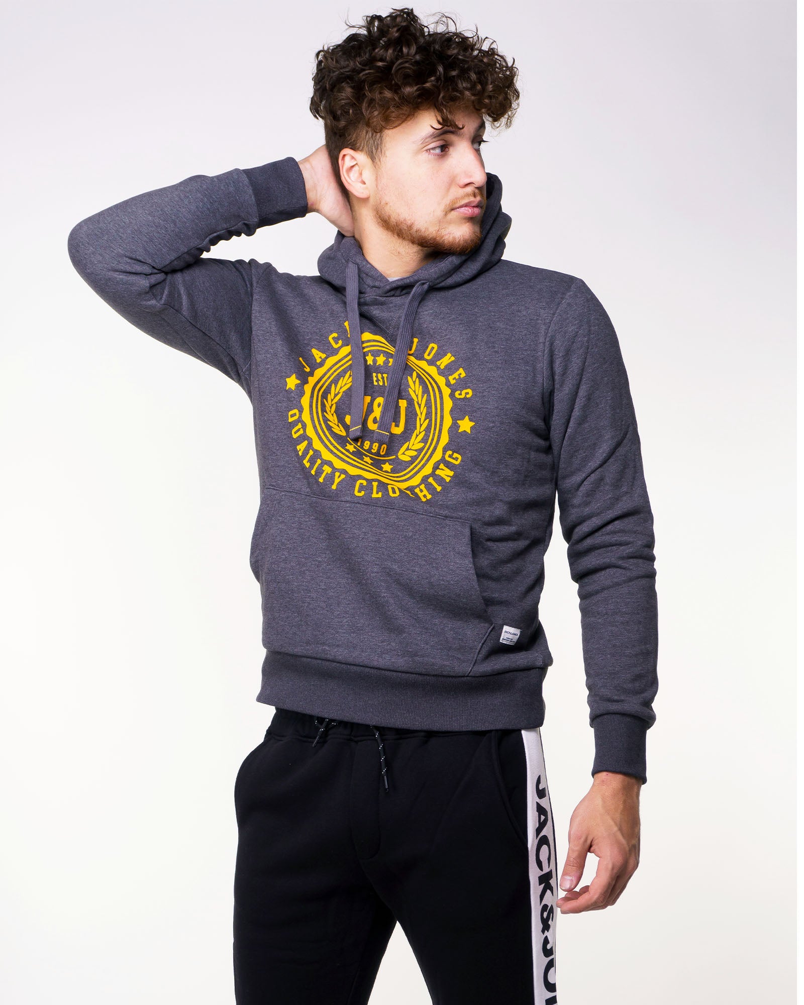 Chandail à capuchon Jack & Jones Flocker Dark Grey Melange