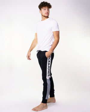 Pantalon de coton ouaté Jack & Jones Will logo blocking noir